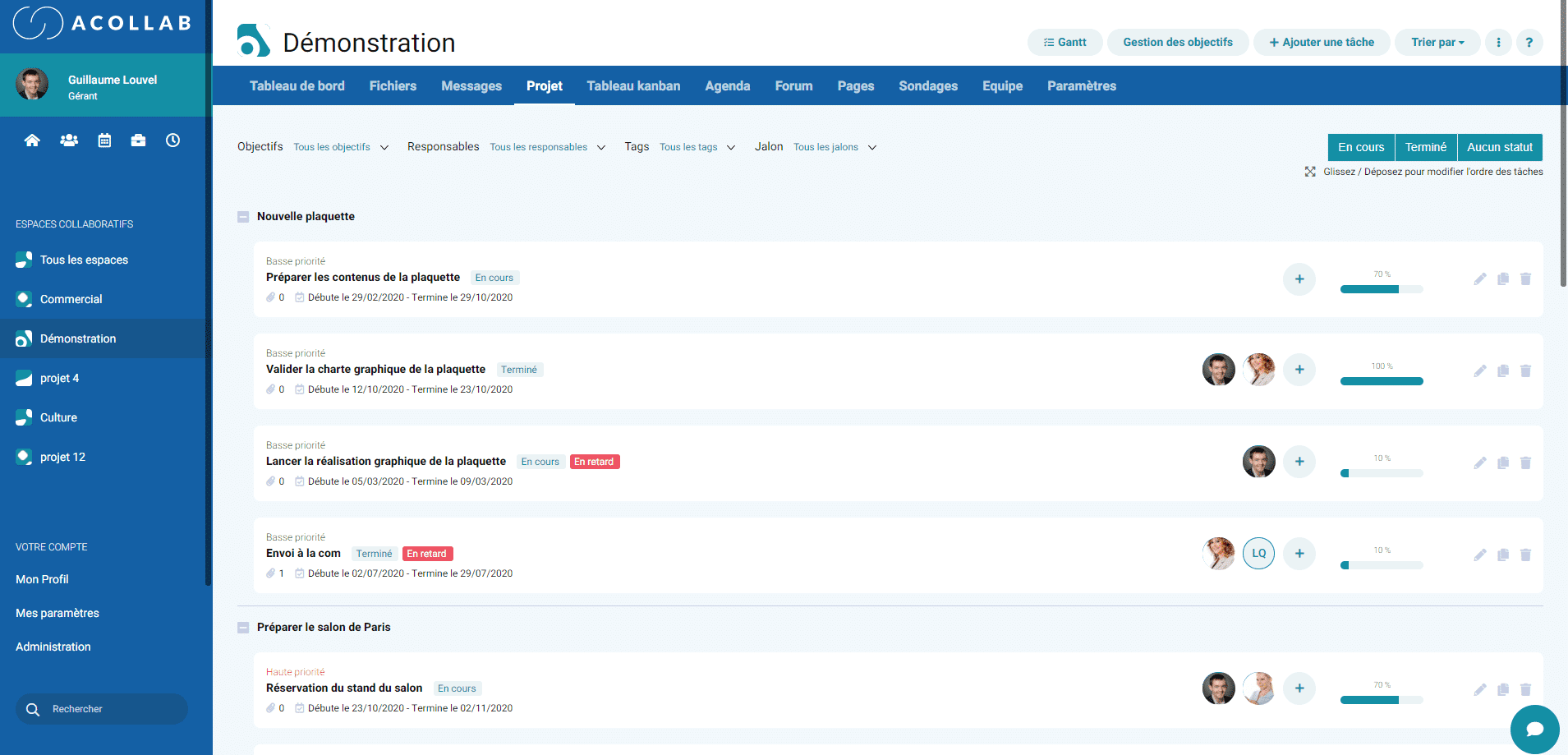 Acollab, a clear and detailed interface