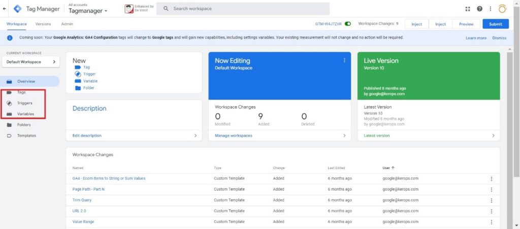 Google Tag Manager interface