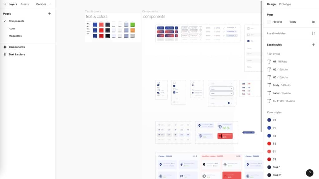 Figma organisation 3 pages et aperçu composants
