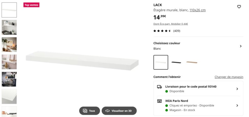 Illustration de la disponibilité d'un produit IKEA en magasin