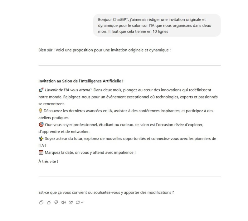 Invitation à un salon rédigée par ChatGPT