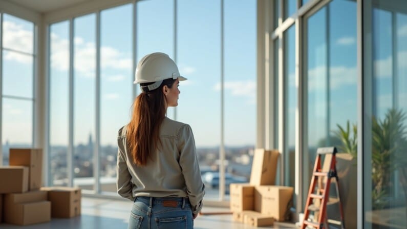 Un facility manager dans un espace de travail en cours d'aménagement.
