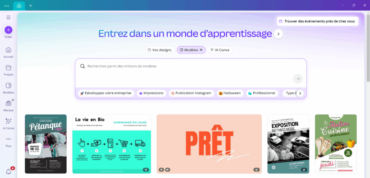 Page d'accueil Canva