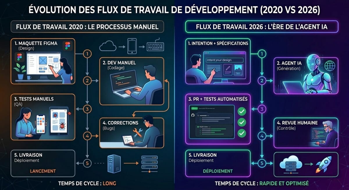Ontwikkeling van ontwikkelingsworkflows (2020 vs 2026)