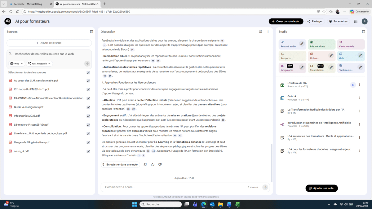 Illustration de l'article sur la formation du responsable formation - Capture d'écran outil Notebooklm
