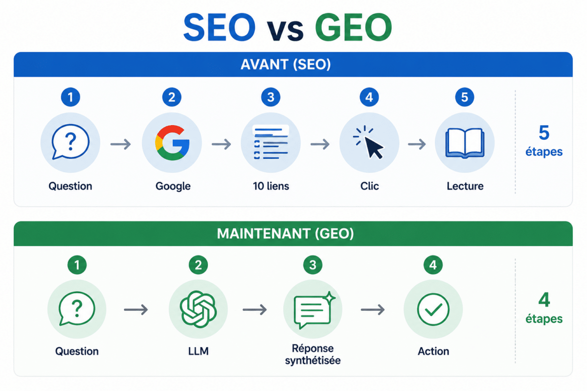Etapes SEO vs GEO